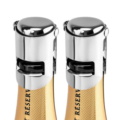 2 Pcs Champagne Stoppers - Premium Stainless Steel Reusable Champagne Bottle Stoppers with Locking Clamp - German Design Keep Bubbles Fresh for Prosecco, Cava, Sparkling Vine Stopper