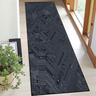 Runner Rug Washable 2x6 Seamless Circuit Gray Non-Slip Hallway Area Rug Indoor Outdoor Home Decor for Entryway Bathroom Kitchen Carpet Yoga Floor Mat