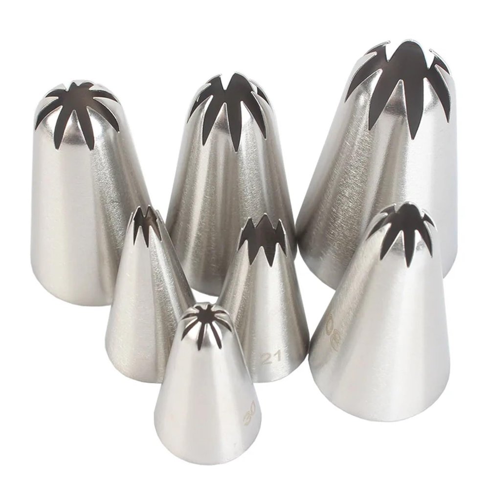 HDNSAUD 7pcs Cookies Tip Cream Decorating Tip Sets Pastry Tools Stainless Steel Piping Icing Nozzle Cupcake Head Dessert