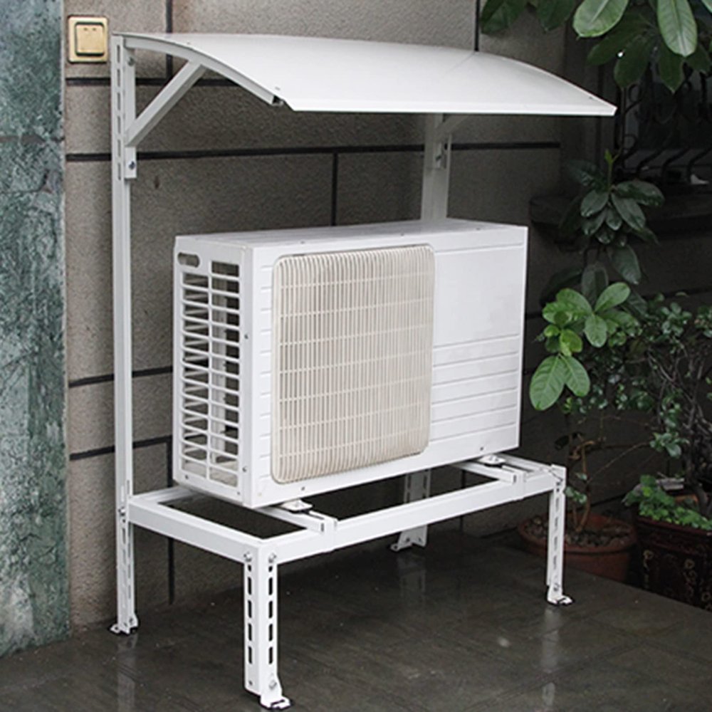 Air Conditioner Support Bracket Floor Stand, Galvanized Steel Weather Proof Shelf with AC Rain Cover, Mini Split Ground Mounting Bracket for Outdoor AC Unit, Universal AC Bracket Heat Pump Base