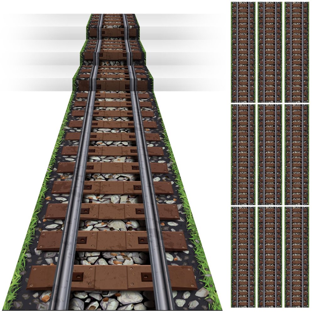 TaoBary 10 Pcs Express Train Party Decoration Railroad Track Aisle Runner 24 Inch x 10 ft Western Train Party Decorations Wild West Theme Runner Cover for Birthday Indoor Outdoor Supply