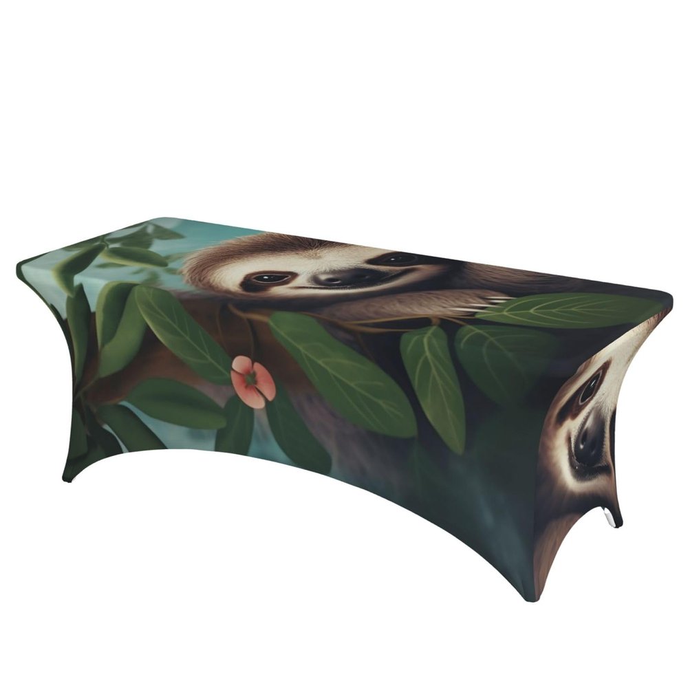 FHEBNDS Cute Sloth Table Cloth 6FT Fitted Spandex Stretch Tablecloth Protector Stain and Wrinkle Resistant Washable Patio Table Cover for Party Wedding Banquet
