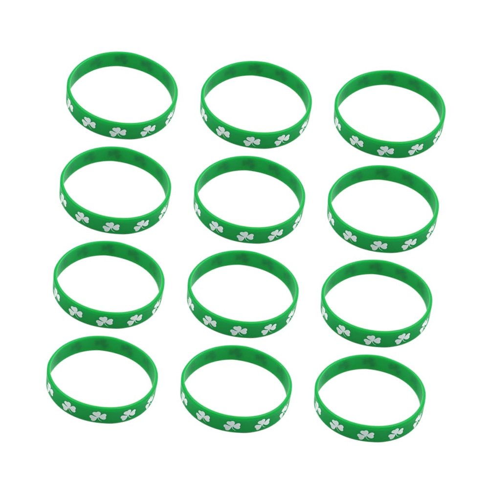KOMBIUDA 12pcs Green Patrick's Day Bracelet Wristbands Bulk for Women Men Party Supplies