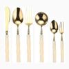 Acrylic Handle Kitchen Stainless Steel Silverware Tableware Flatware Cutlery Set Steak Knife Fork Spoon Teaspoon (Beige white gold,Round knife - 6 pieces) view 1