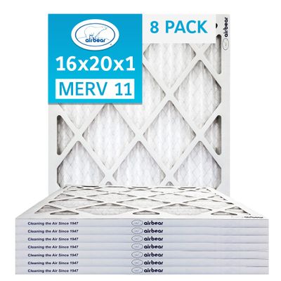 16x20x1 Air Filter MERV 11 (8-Pack) TRION Air Bear Pleated HVAC Air Filters Replacement (Actual Size: 15.50 x 19.50 x 0.75 Inches)