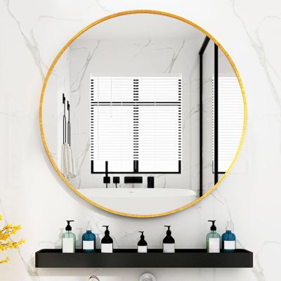 23.62in, 27.56in, 29.92in, 38.58in Round Vanity Mirror, Metal Frame Bathroom Mirror, Wall Mounte Makeup Mirror, Explosion-Proof/Shatter-Proof, for Living Room Bathroom Bedroom Fireplace(Gold,90cm/38.5