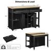 47" Kitchen Island with Extendable Dining Table, Rubber Wood Veneer Kitchen Table with Internal Storage Rack & Power Outlet, Kitchen Cart on Wheels with Storage 2 Drawers 2 Cabinet (Black-03) view 2