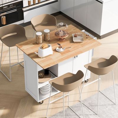 Kitchen Island with Foldable Counter Top, Storage Cart Slide-Out Shelf, Towel Rack and Drawer, Rolling On Wheels, for Kitchen, Living Room, Dining Room