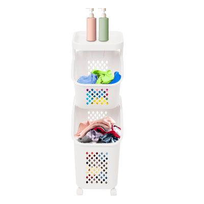 2-Tier Rolling Laundry Cart with Wheels, Stackable Vertical Laundry Sorter & Organizer for Bathroom, Bedroom, and Laundry Room (2-Tier)