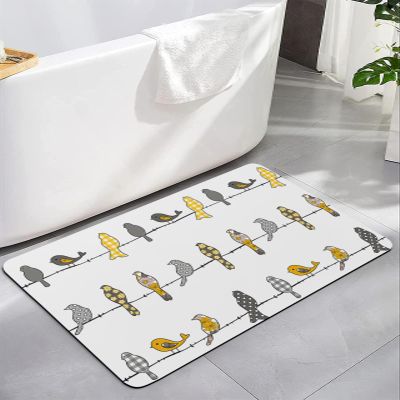 AOTSWHX Bathroom Rug Bath Mat Rowley Birds Yellow Floral Pattern Water Absorbent and Non - Slip Rug, Washable Quick Dry Bath Mats for Bathroom Floor, Sink, Bathtub, Shower Room, Buffalo Plaid 24"x16"