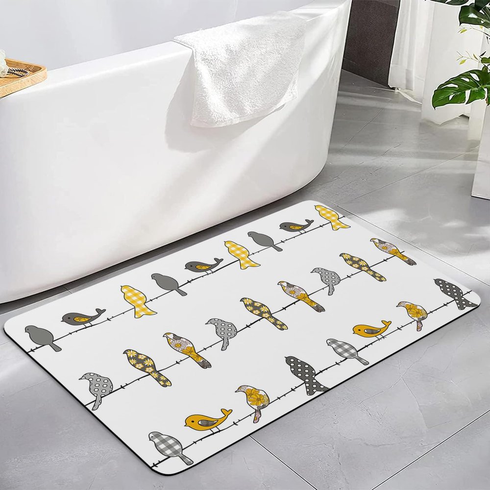 AOTSWHX Bathroom Rug Bath Mat Rowley Birds Yellow Floral Pattern Water Absorbent and Non - Slip Rug, Washable Quick Dry Bath Mats for Bathroom Floor, Sink, Bathtub, Shower Room, Buffalo Plaid 24"x16"