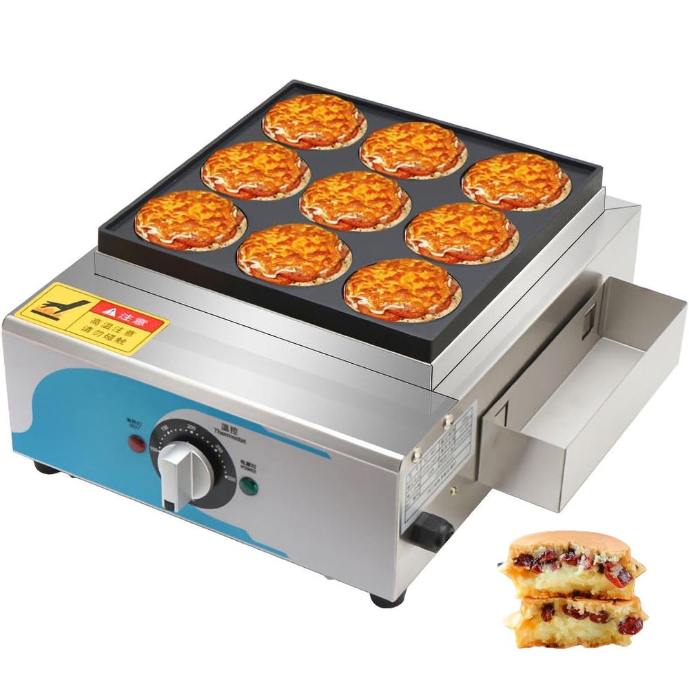 9 Hole Egg Burger Machine, Commercial Electric Heating Meat Hamburger Maker Griddle, 50-300Temperature Control Rapid Heating, Stainless Steel Egg Burger Making Machine