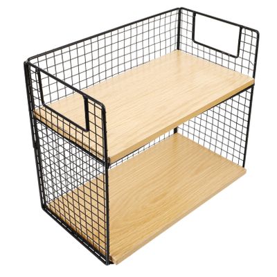 Happyyami Desktop Storage Shelf Metal Frame Wood Shelf for Kitchen Countertop Cup Organizer for Easy Access Stylish and Design for Home Bathroom Use