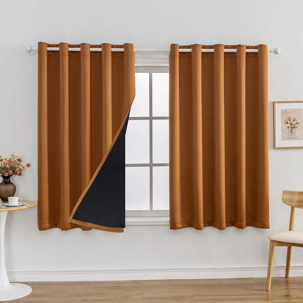 Anytime 100% Blackout Curtain 2 Panels Set,Thermal Insulated Window Drapes for Bedroom,Full Shading Panels (Orange,70W x 63L)
