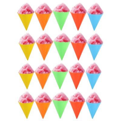 20pcs Reusable Snow Cone Cups, 4.1x3.1 Inch Plastic Shaved Ice Cream Cups for Nostalgia & Cuisinart Snow Cone Maker Machines Supplies Accessories (Yellow, Red, Blue, Orange, Green)