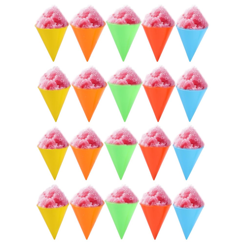 20pcs Reusable Snow Cone Cups, 4.1x3.1 Inch Plastic Shaved Ice Cream Cups for Nostalgia & Cuisinart Snow Cone Maker Machines Supplies Accessories (Yellow, Red, Blue, Orange, Green)