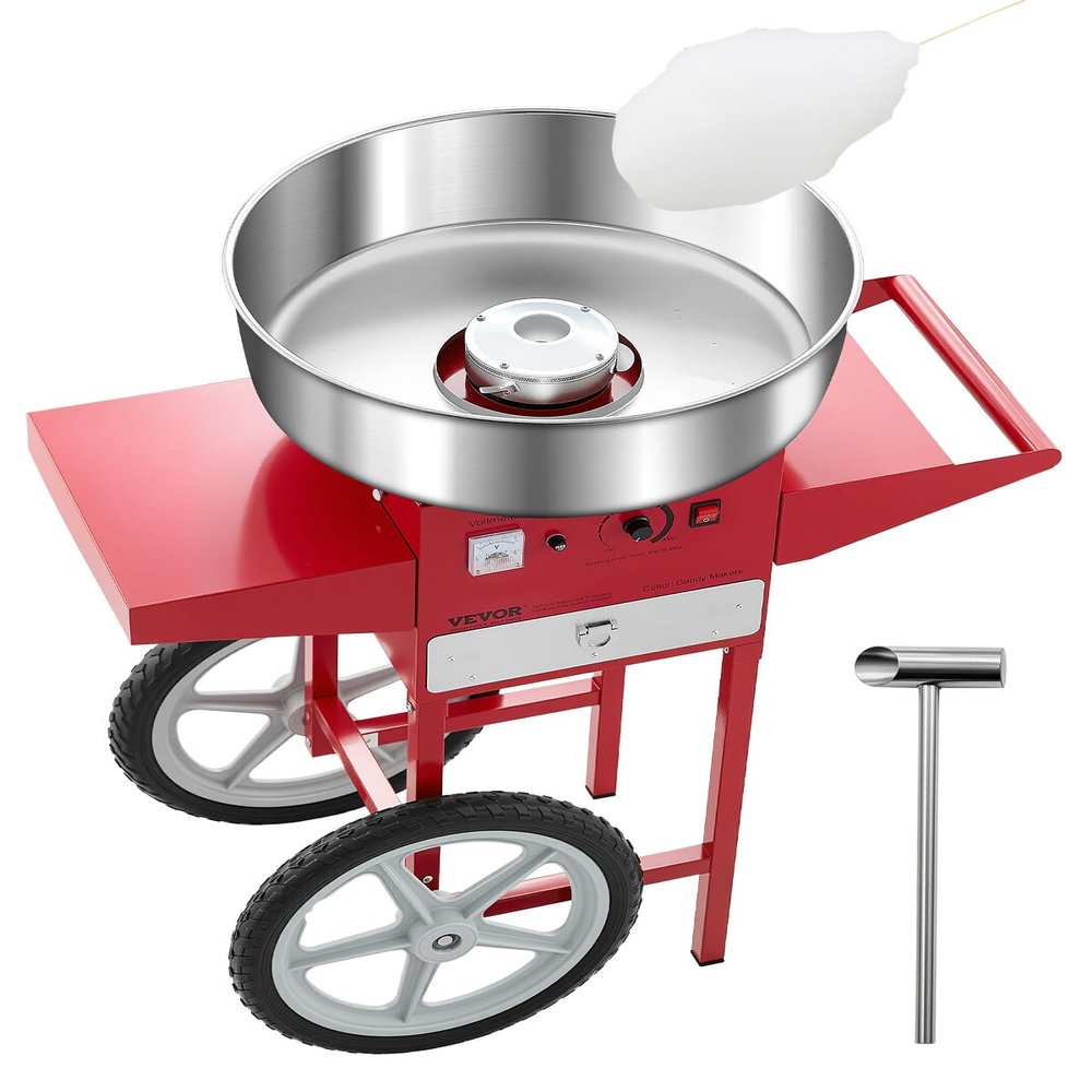 VEVOR Electric Cotton Candy Machine, 1000W Commercial Candy Floss Maker with 20.5 in Stainless Steel Bowl, Sugar Scoop, and Drawer, Easy Home Use, Perfect for Kids Birthday, Family Party, Red