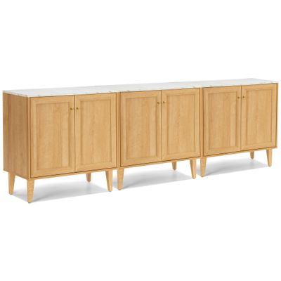 HoeuThien Modern Storage Cabinet Set of 3 Freestanding Accent Cabinets Sideboard Buffet with Faux Marble Top & Adjustable Shelves Wooden Organizer for Dining Room, Living Room Entryway Oak