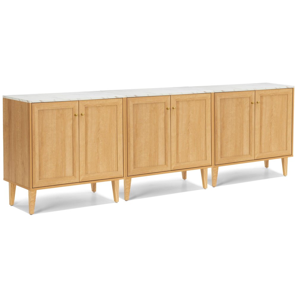 HoeuThien Modern Storage Cabinet Set of 3 Freestanding Accent Cabinets Sideboard Buffet with Faux Marble Top & Adjustable Shelves Wooden Organizer for Dining Room, Living Room Entryway Oak