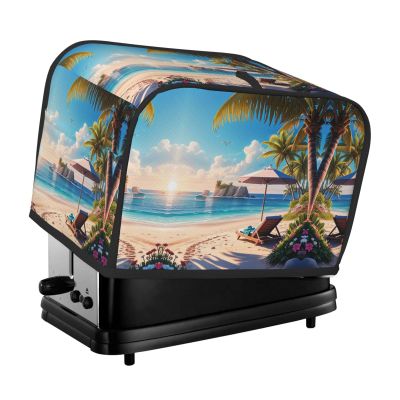 2 slice Toaster Cover, Romantic Beach Print Bread Machine Covers with Pockets for Kitchen Counter 11.4''x7.9''x7.5''