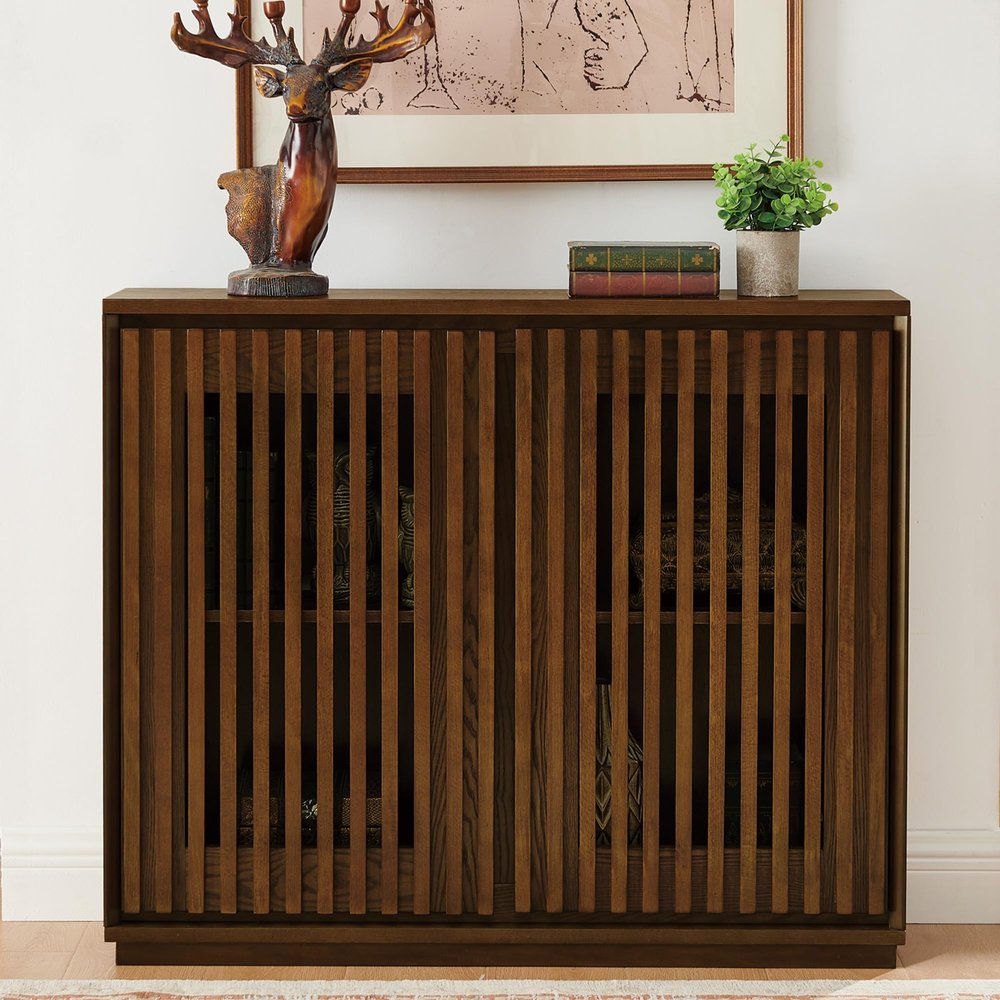 LKTART 39" Walnut Narrow Sideboard Buffet Storage Cabinet for Entryway