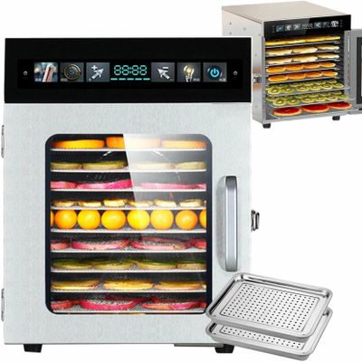Food Dehydrator 8 12 Trays Stainless Steel, Electric Food Dryer Machine with 2 Tea Tray, Jerky Dehydrator Machine Stainless Steel Dehydrators for Drying Fruit Meat Herb Tea,8 Layer