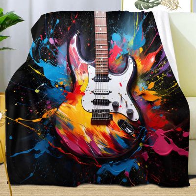 Graffiti Guitar Throw Blanket, Hip-Hop Style Blankets for Couch Sofa, Super Soft Cozy Plush Flannel Blanket, Rock Music Guitar Blankets and Throws for Adults Camping Travel 50" x 60"