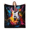 Graffiti Guitar Throw Blanket, Hip-Hop Style Blankets for Couch Sofa, Super Soft Cozy Plush Flannel Blanket, Rock Music Guitar Blankets and Throws for Adults Camping Travel 50" x 60" view 3