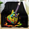 Graffiti Guitar Throw Blanket, 3D Guitar Blankets for Couch Sofa, Super Soft Cozy Plush Flannel Blanket, Rock Music Guitar Blankets and Throws for Adults Camping Travel 50" x 60" view 1