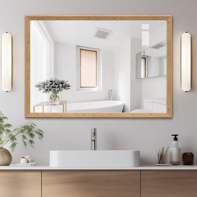 50x70cm, 60x80cm, 70x90cm, 75x100cm, 75x120cm, 80x130cm, 90x150cm Rectangle Wood Framed Vanity Mirror, Wall Mounte Bathroom Mirror, for Living Room, Bedroom, Entryway(75x100cm/29.5x39.4in)