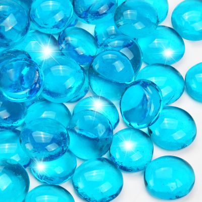 RUOJAS 1LB Ocean Blue Flat Glass Marbles for Vases, Gemstone Beads Vase Filler Decorative Glass Pebbles for Fish Tank, DIY Crafts, Aquarium Decor Rocks