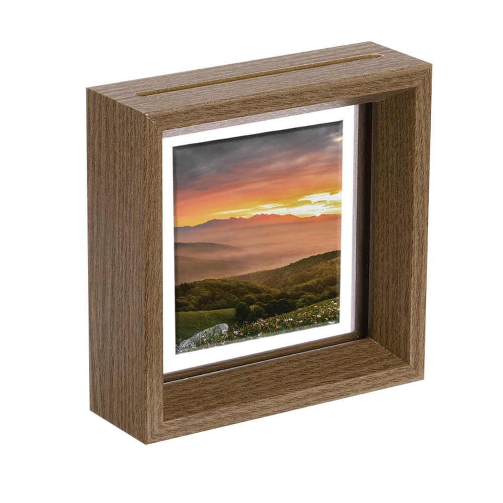 MECCANIXITY Floating Frame, 4 x 4 Inch Natural Wood Pictures Frames for Pressed Flowers Standing Wall Hanging Picture Collection, Walnut