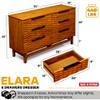 Acacia Elara 6 Drawer Dresser for Bedroom  Solid Wood Chest of Drawers, 52" Wide Mid Century Modern Dresser, Wood Drawer Organizer for Living Room, Hallway, Entryway, Caramel Finish view 2