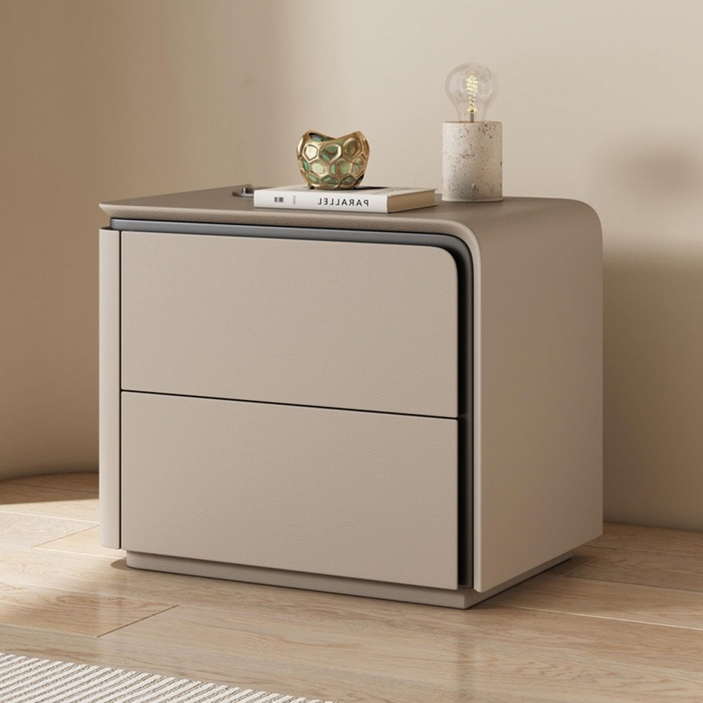 2 Drawer Nightstand, Wood Modern Bedside Table, Bed Side Table Chest of Drawers Cabinet, Space-Saving End Tables for Living Room(Brass,Right)