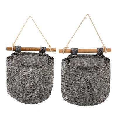 Parliky 2pcs Hanging Storage Organizer Cotton Linen Navy Style Wall Mounted
