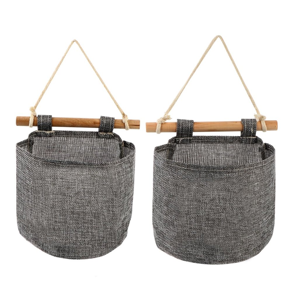 Parliky 2pcs Hanging Storage Organizer Cotton Linen Navy Style Wall Mounted