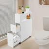 Ficwzw Narrow Floor Storage Cabinet, Free Standing Toilet Paper Holder with Slide Out Drawers, Bathroom Organize for Small Spaces, Kitchen, Laundry, Office (White) view 3