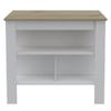 Kitchen Island, Kitchen Table 35" H, Three Open Storage Shelves, Four Legs, White,Light Oak view 4