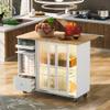 Kitchen Island with Drop Leaf, LED Light Kitchen Cart on Wheels with 2 Fluted Glass Doors and 1 Flip Cabinet Door, Large Kitchen Island Cart with an Adjustable Shelf and 2 Drawers (White) view 1