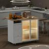 Kitchen Island with Drop Leaf, LED Light Kitchen Cart on Wheels with 2 Fluted Glass Doors and 1 Flip Cabinet Door, Large Kitchen Island Cart with an Adjustable Shelf and 2 Drawers (White) view 2