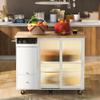 Kitchen Island with Drop Leaf, LED Light Kitchen Cart on Wheels with 2 Fluted Glass Doors and 1 Flip Cabinet Door, Large Kitchen Island Cart with an Adjustable Shelf and 2 Drawers (White) view 3