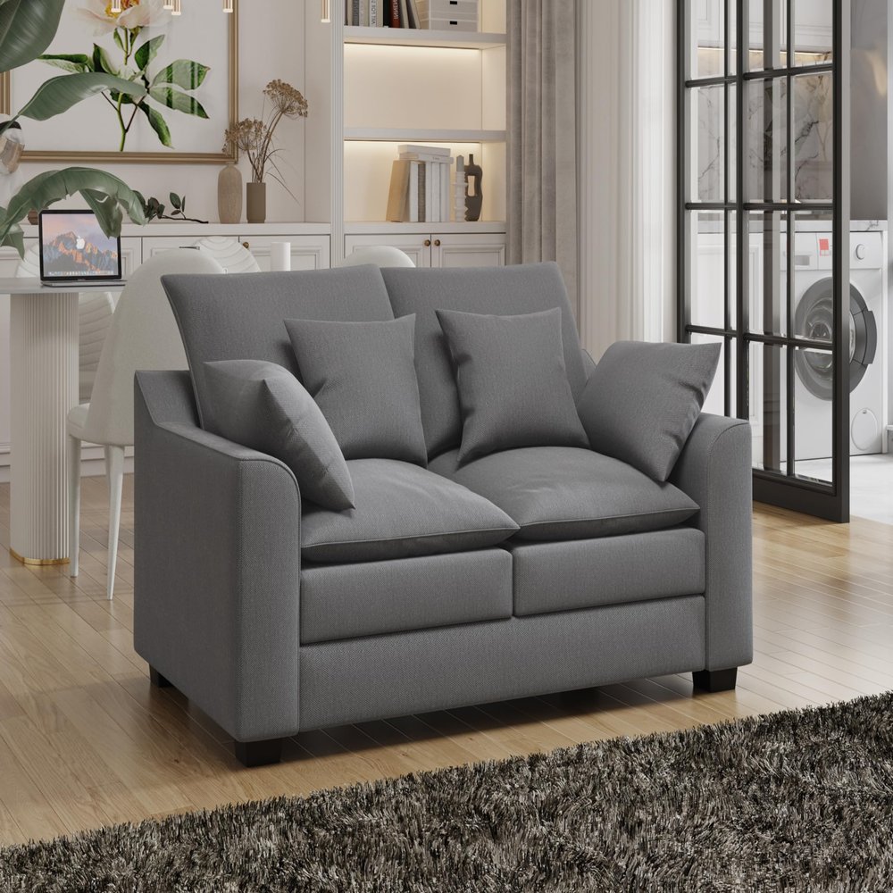 55" Loveseat Couch 2 Seater Sofa with Pillows Polyester Upholstery Duck Down Filled Cushion Sofa for Living Room Apartment,Grey
