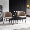 Adjust Legs Upholstered Teddy Faux Fur Dining armrest Chair Set of 2 (Light Brown) view 1