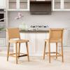 26" Farmhouse Saddle Kitchen Island Counter Stool with Back, Sunkissed Beige Leather Natural Wood view 1