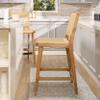 26" Farmhouse Saddle Kitchen Island Counter Stool with Back, Sunkissed Beige Leather Natural Wood view 4