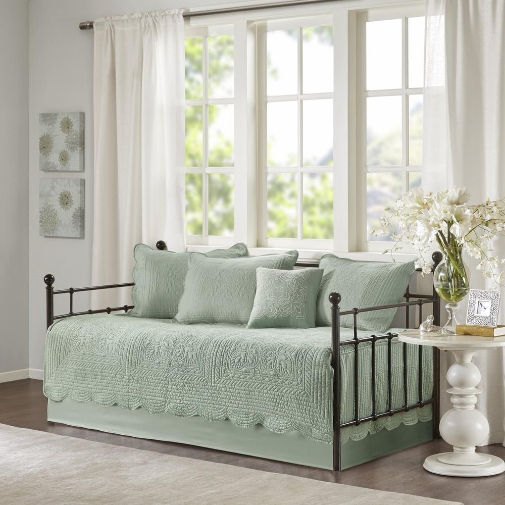 6 Pcs Reversible Scalloped Edge Daybed Cover Set Seafoam Daybed