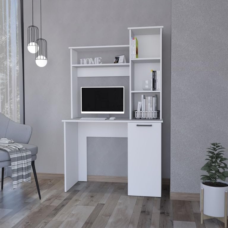 Computer Desk with Hutch and 3 Tier Storage Shelves