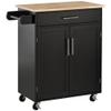 Kitchen Island Cart Rolling Trolley Cart with Drawer, Storage Cabinet Towel Rack, Black view 1
