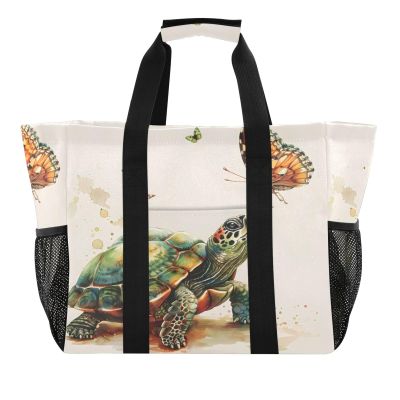 ALAZA Turtle Butterfly Watercolor Large Reusable Grocery Bag Heavy Duty Reusable Shopping Bag with Reinforced Bottom Handles Foldable Bag