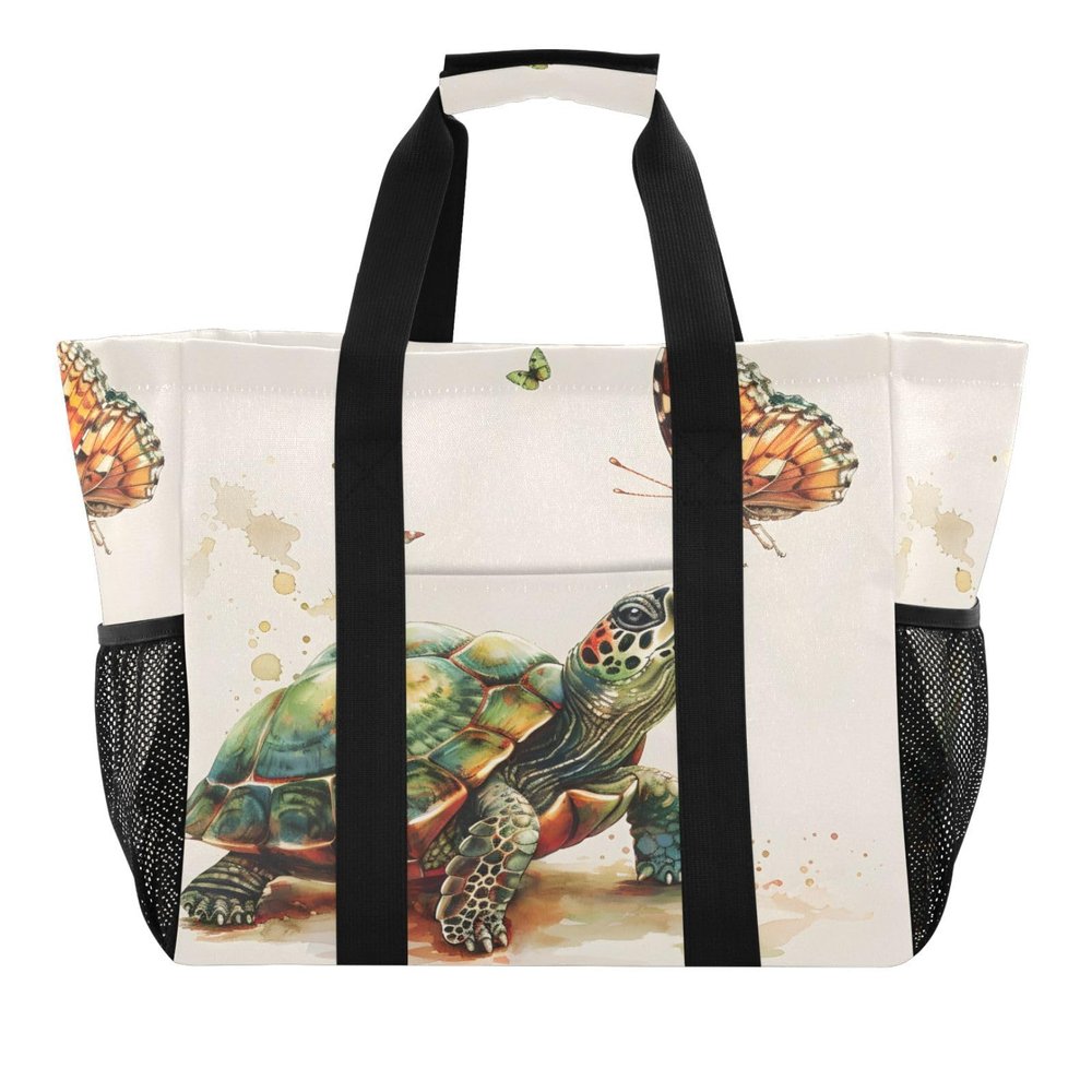ALAZA Turtle Butterfly Watercolor Large Reusable Grocery Bag Heavy Duty Reusable Shopping Bag with Reinforced Bottom Handles Foldable Bag